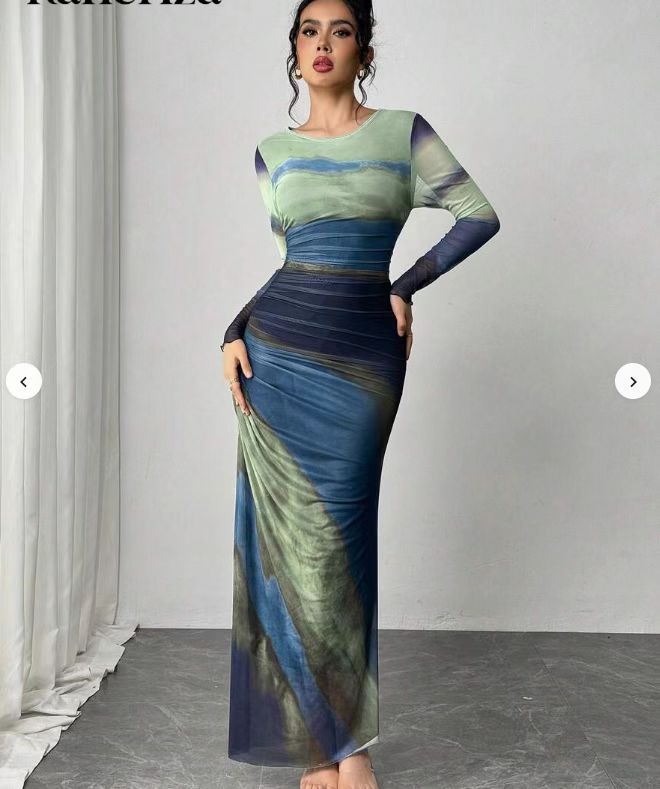 Natalia | Vestido Maxi Bodycon de Manga Larga Impreso y Cómodo